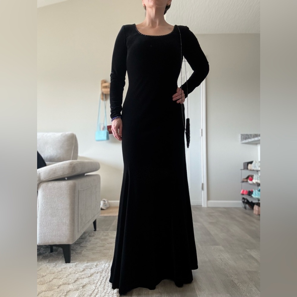 Vintage 90s Elegant Black Evening Gown w/ Attached Purse